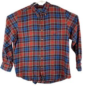 Chaps Men's Large Long Sleeve Button Down Flannel Plaid Red Blue Black